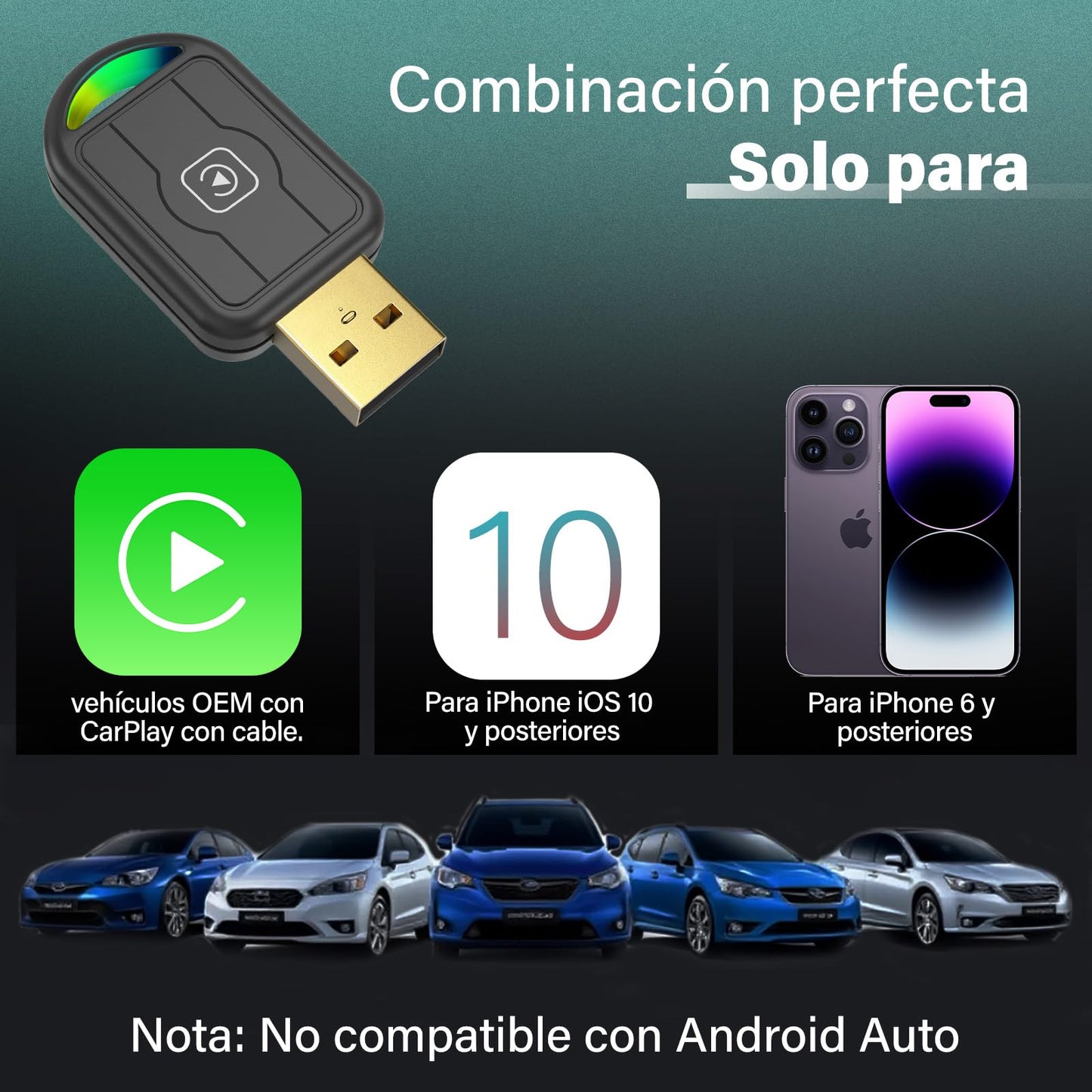 Tadcov Mini Wireless Carplay for iPhone and Apple, Automatic Connection, Convert Wiring to Wireless, Plug & Play, Wireless USB Car Play Dongle for Apple Car (iOS 10+, 2015+), 1Pcs