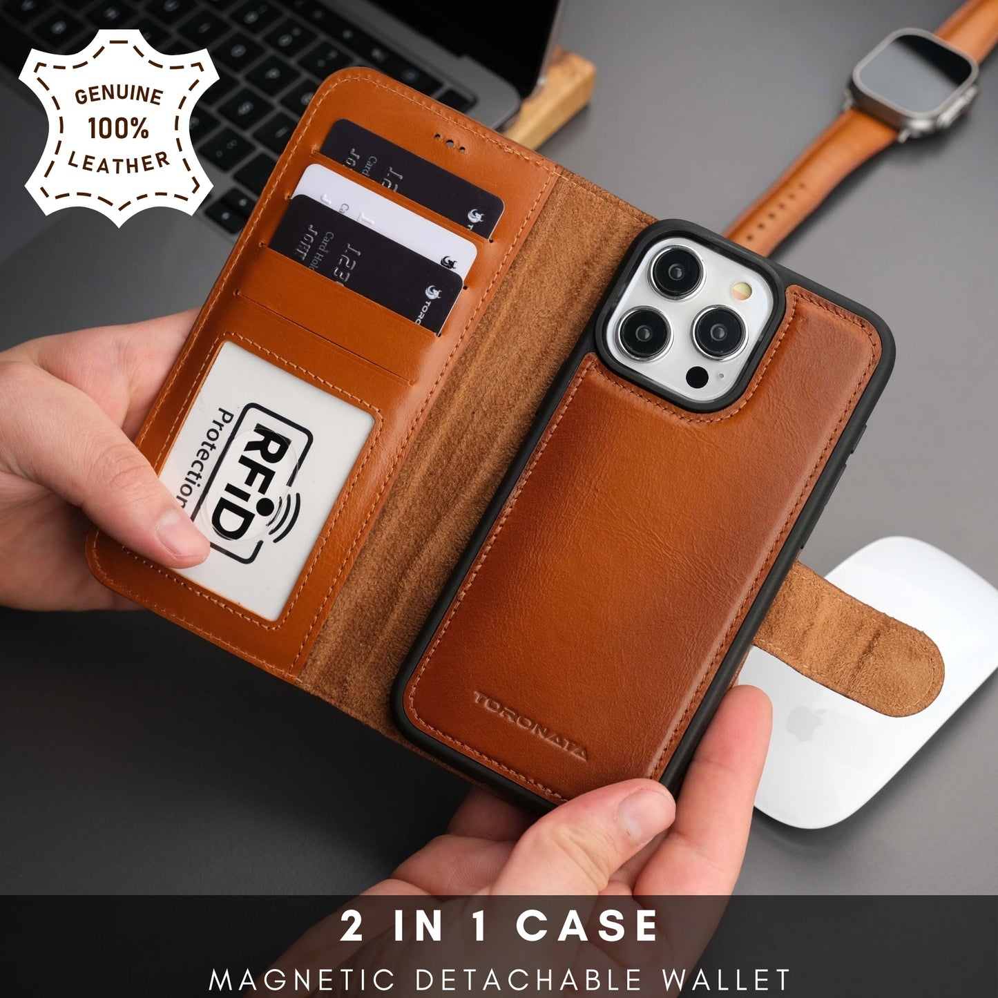 Casper Leather iPhone 15 Pro Wallet Case | Detachable MagSafe Compatible RFID Protection